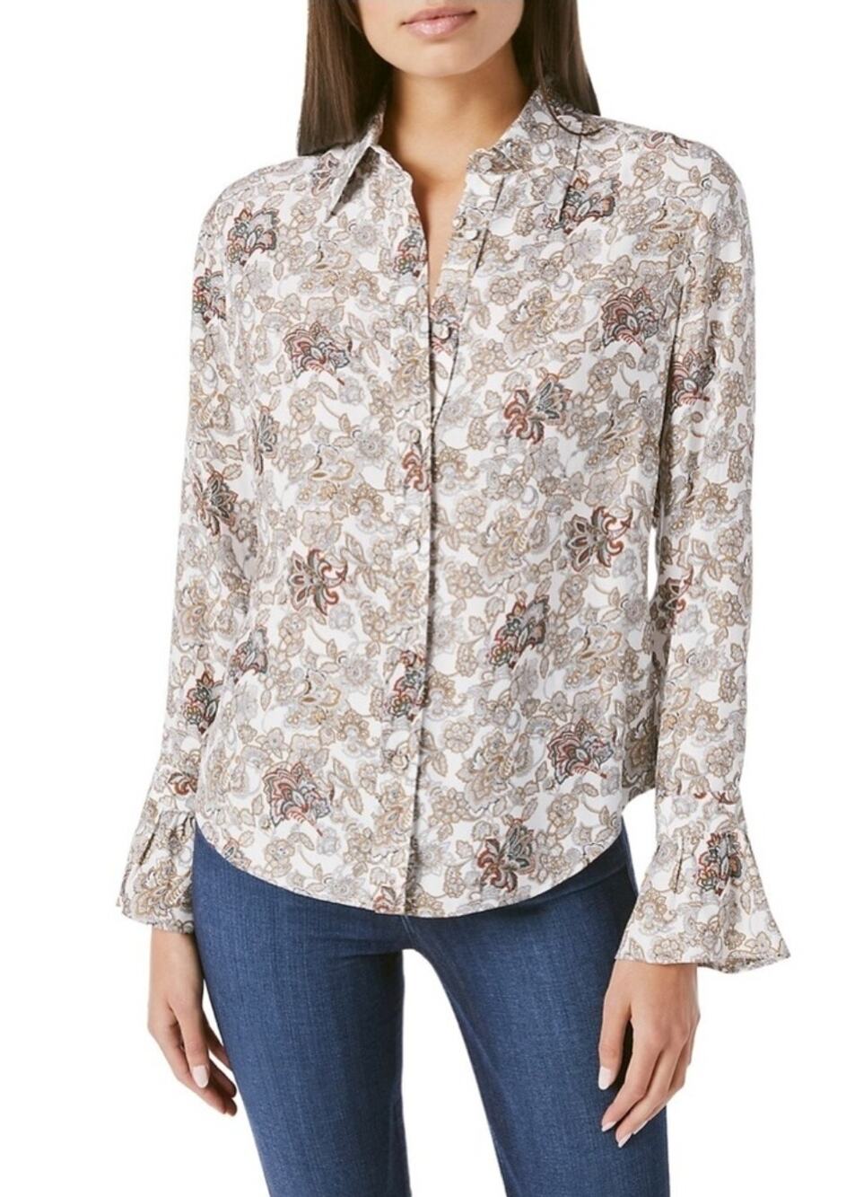 FRAME 70'S RUFFLE SILK TOP, SIZE XS *